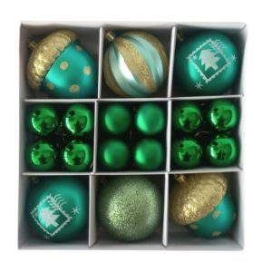 ΧΡΙΣΤΟΥΓΕΝΝΙΑΤΙΚΕΣ ΜΠΑΛΕΣ ΣΕΤ ΠΡΑΣΙΝΕΣ ΜΑΤ ΓΥΑΛΙΣΤΕΡΕΣ GLITTER ΣΧΕΔΙΑ ΣΕΤ 30τεμ.